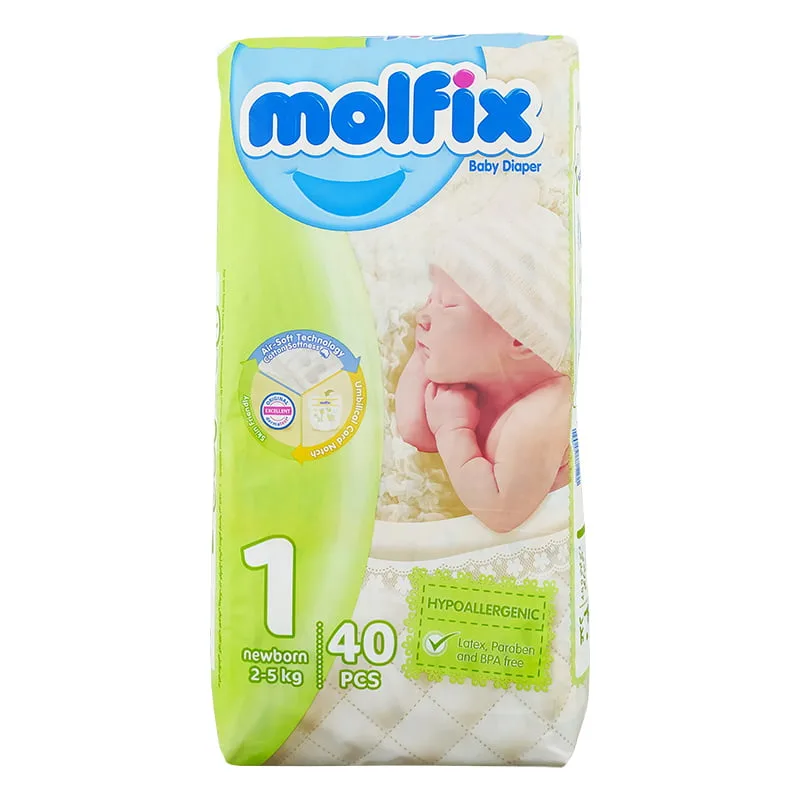 پوشک مولفیکس نوزادی به همراه دستمال مرطوب شماره ۱ Molfix پوشک مولفیکس نوزادی به همراه دستمال مرطوب شماره ۱ Molfix