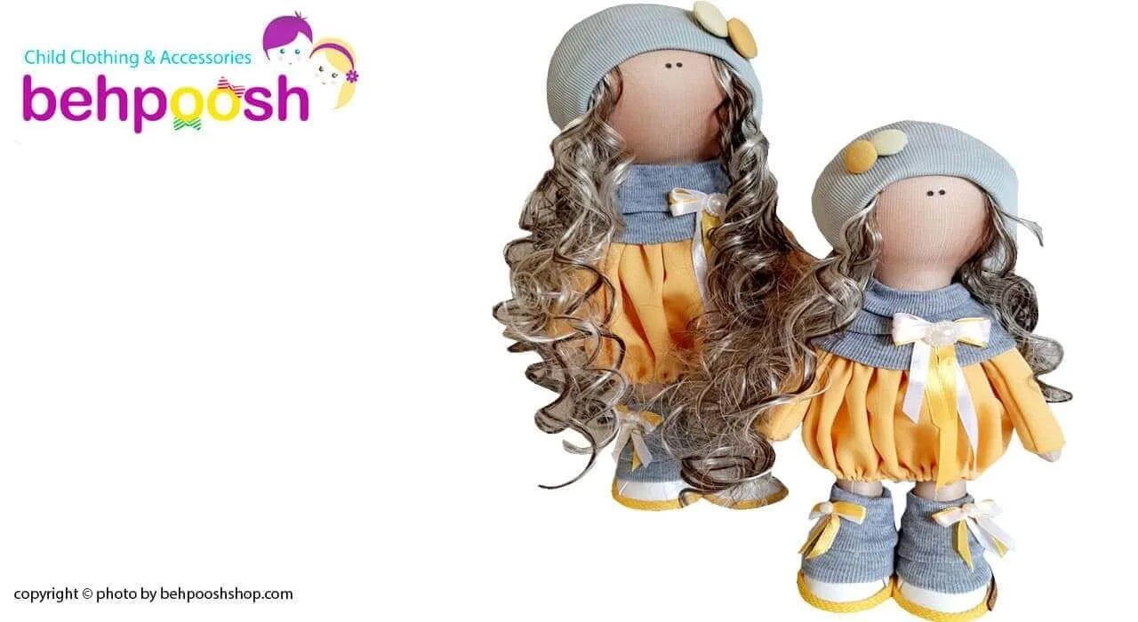 عروسک دخترانه روسی تونيك شالدار پاپيونی كلاه بافت Rezvan