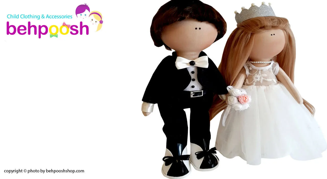 عروسک دخترانه روسی تاجدار لباس عروس دسته گلدار Rezvan