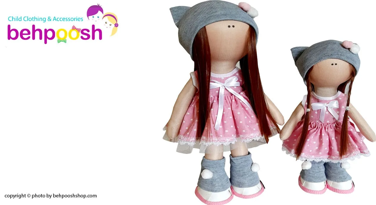 عروسک دخترانه روسی سارافون خالدار كلاه بافت 2توپدار Rezvan