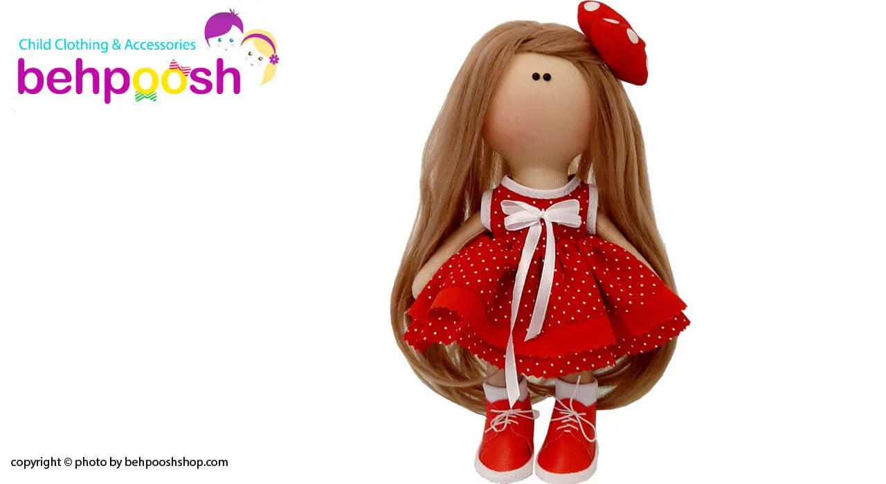 عروسک دخترانه روسی پيراهن خالدار پاپيونی گیره دار رضوان