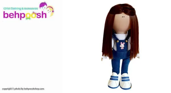عروسک دخترانه روسی شلوارپيشبندی جين چاپ خرگوش Rezvan