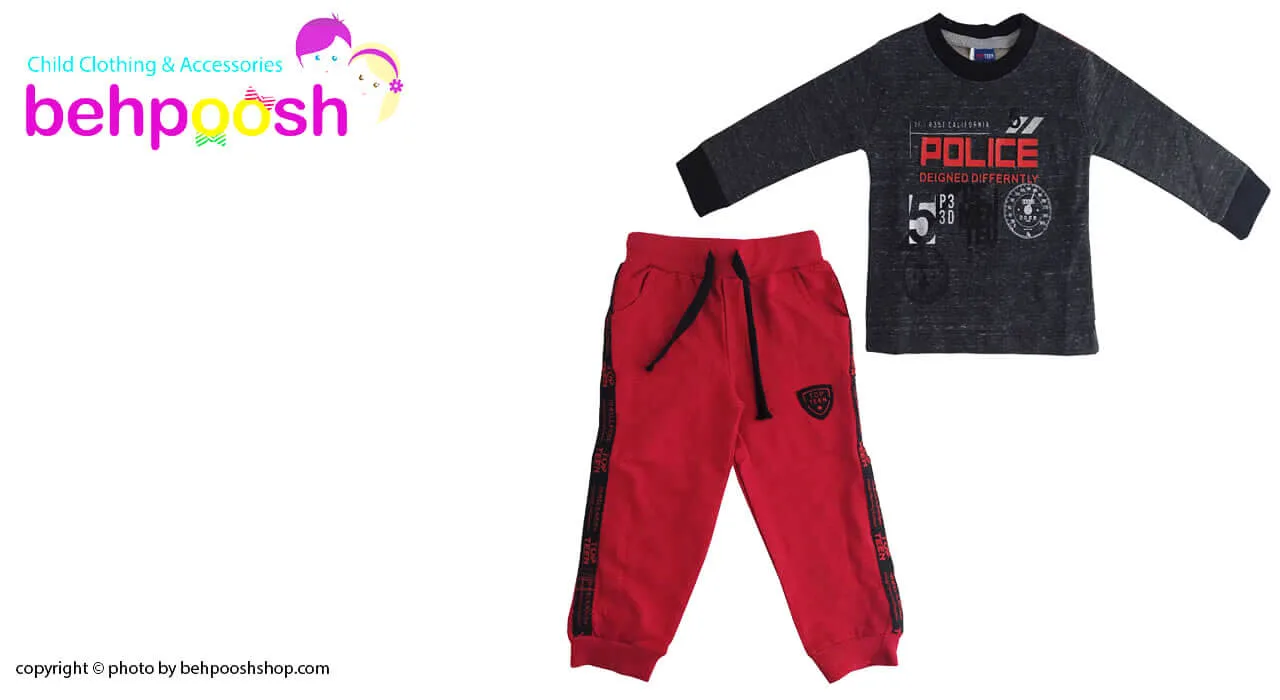 بلوزشلوار کودک نخی آستین بلند طرح پليس TopTeen