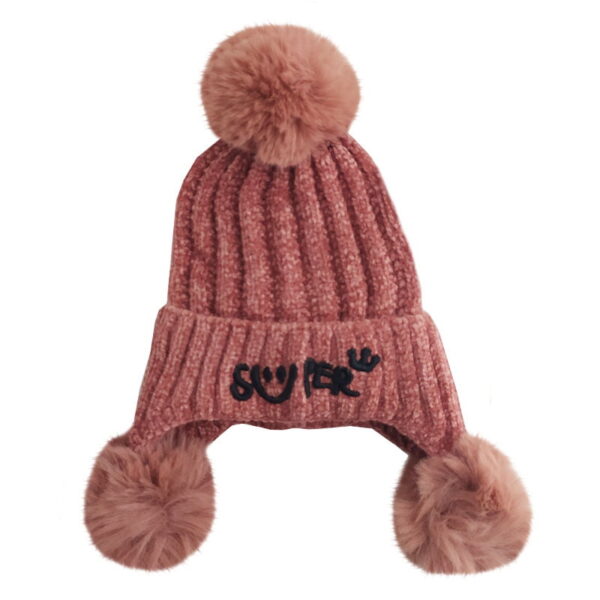 کلاه بافت بچگانه زمستانی کرکی پوم دار