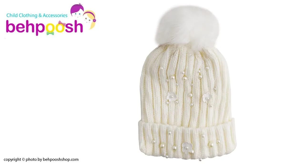کلاه بچگانه بافتنی مروارید دار کش بافت کرکی