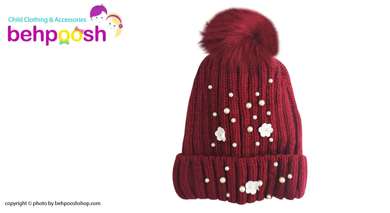 کلاه بچگانه بافتنی مروارید دار کش بافت کرکی