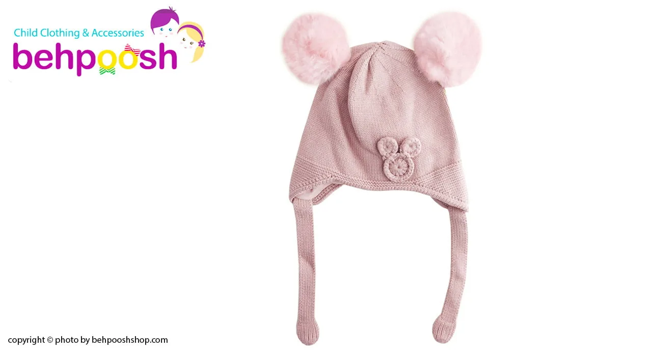 کلاه بافت بچگانه بند دار طرح میکی