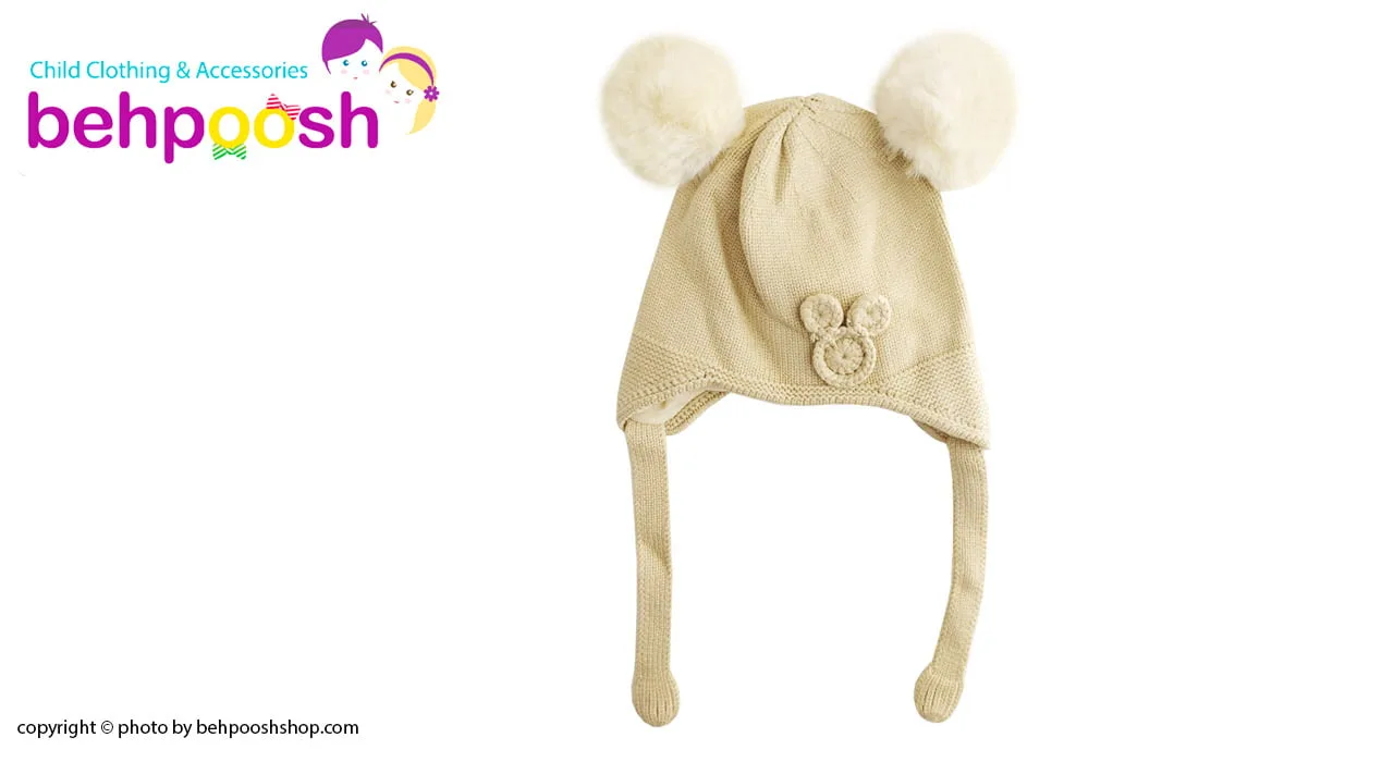 کلاه بافت بچگانه بند دار طرح میکی