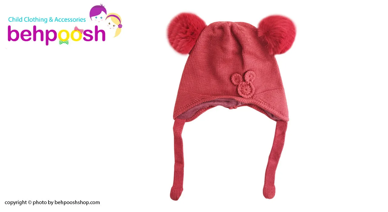 کلاه بافت بچگانه بند دار طرح میکی