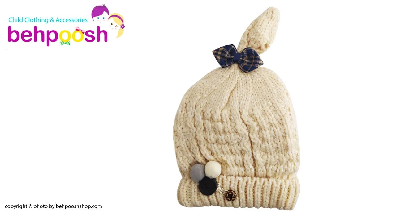 کلاه بافت تو کرکی بچگانه پاپیون دار