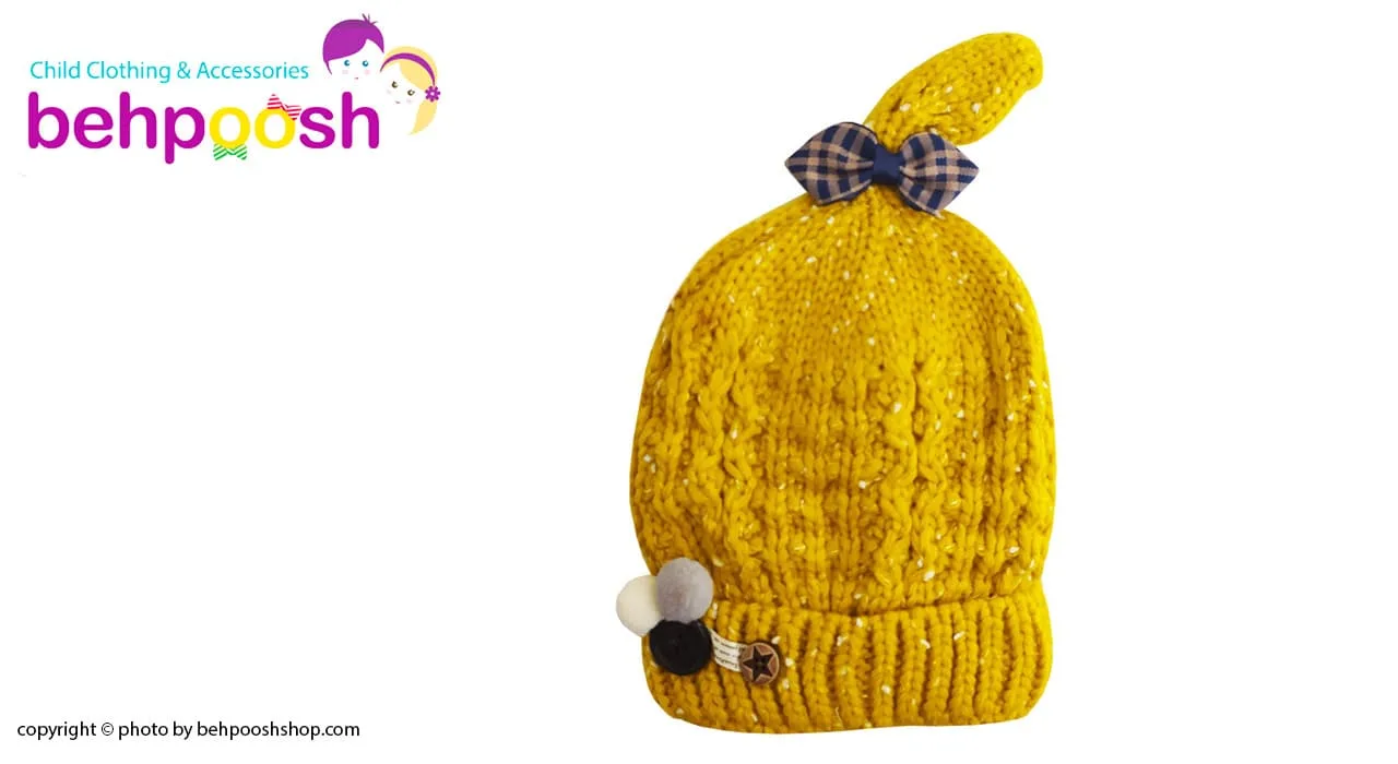 کلاه بافت تو کرکی بچگانه پاپیون دار