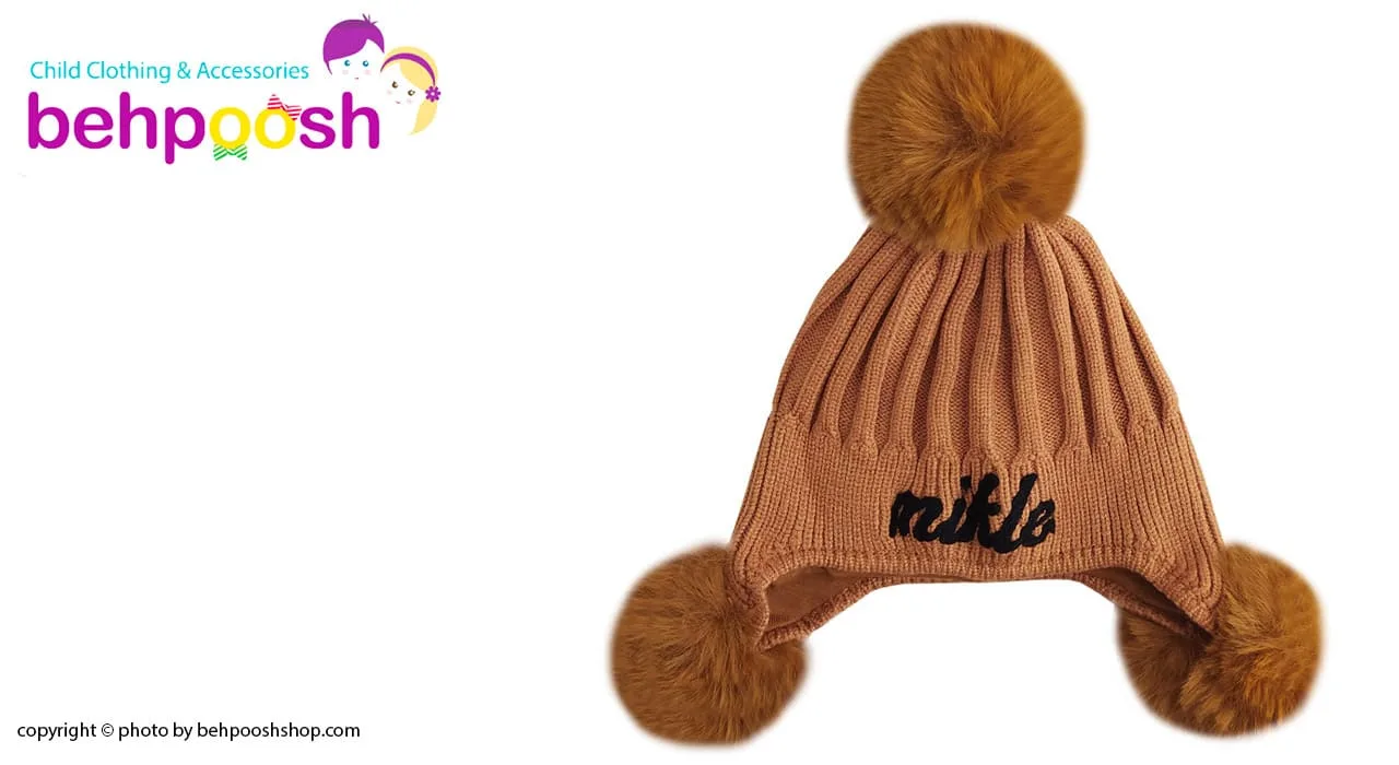 کلاه بچگانه بافت کبریتی پوم دار زمستانی
