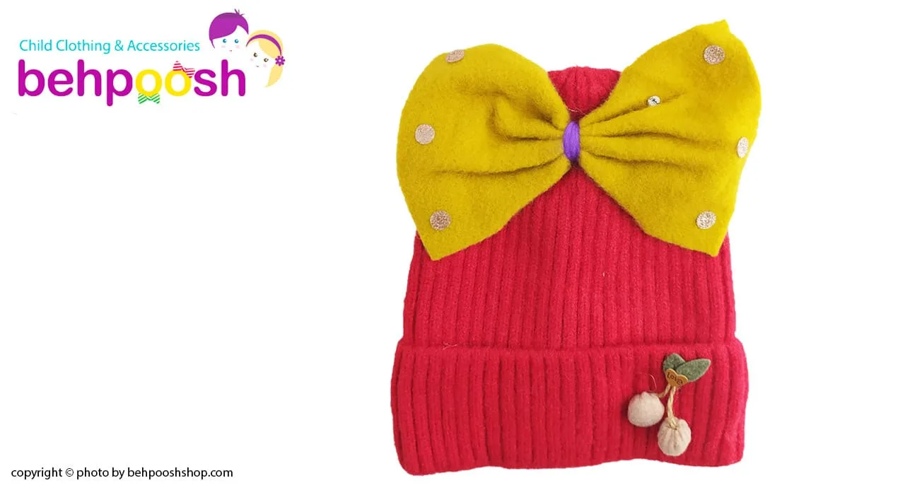 کلاه بافتنی دخترانه تو کرکی طرح پاپیون بزرگ