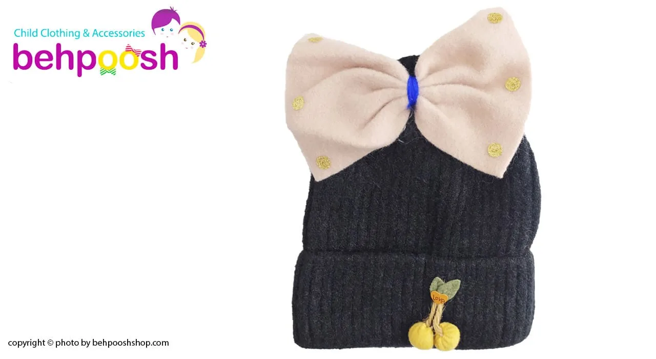 کلاه بافتنی دخترانه تو کرکی طرح پاپیون بزرگ