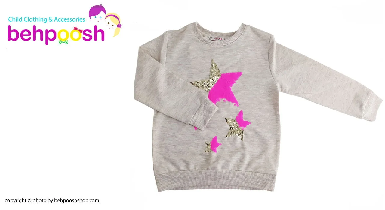 بلوز دخترانه آستین بلند طرح ستاره پولکدار