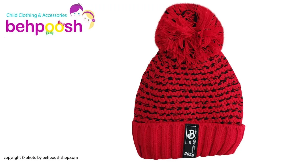 کلاه کودک بافت تک پوم کرکی لبه برگرد