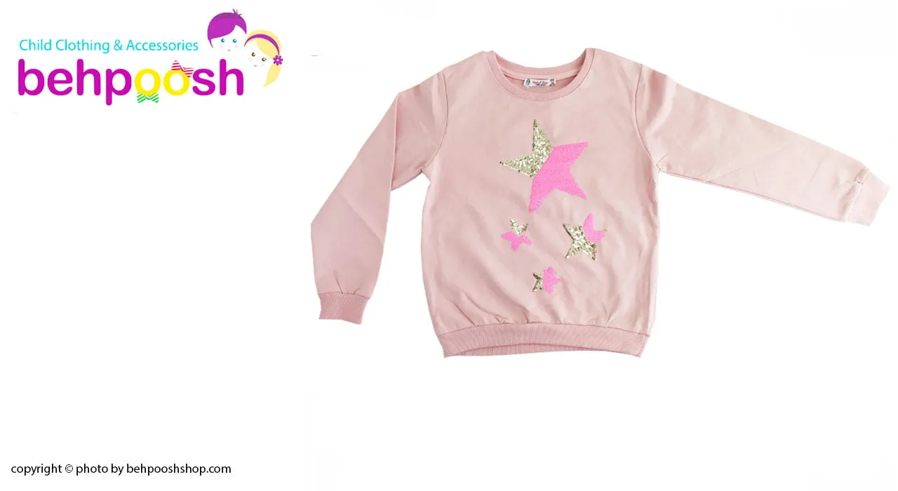 بلوز دخترانه آستین بلند طرح ستاره پولکدار