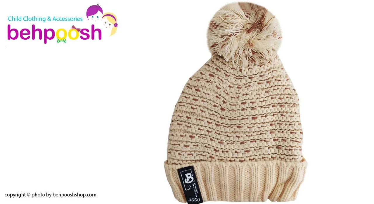 کلاه کودک بافت تک پوم کرکی لبه برگرد