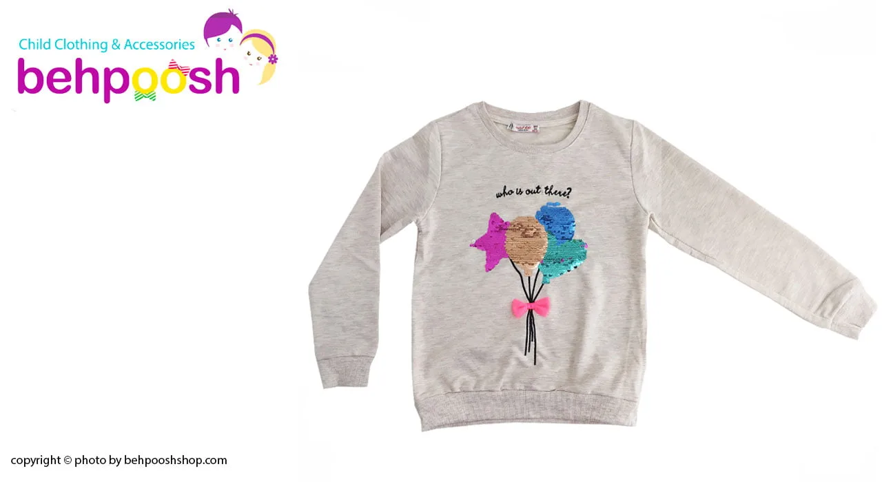 بلوز دخترانه آستین بلند طرح بادکنک پولکدار