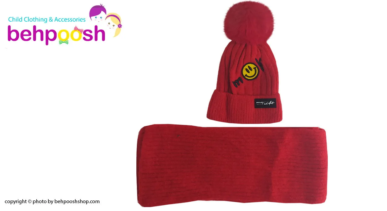 شال کلاه بافتنی زمستانی بچگانه طرح لبخند