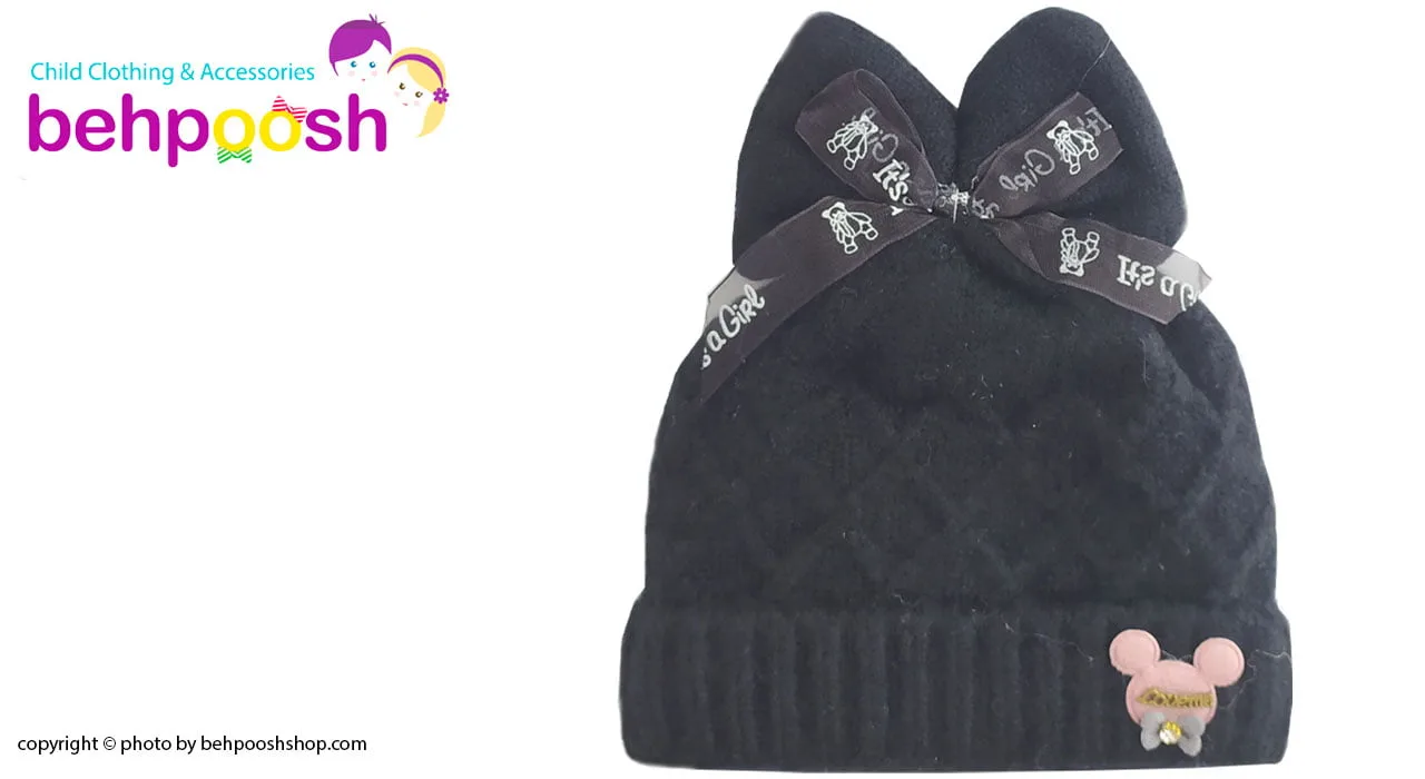 کلاه بچگانه ریزبافت زمستانی پاپیون دار