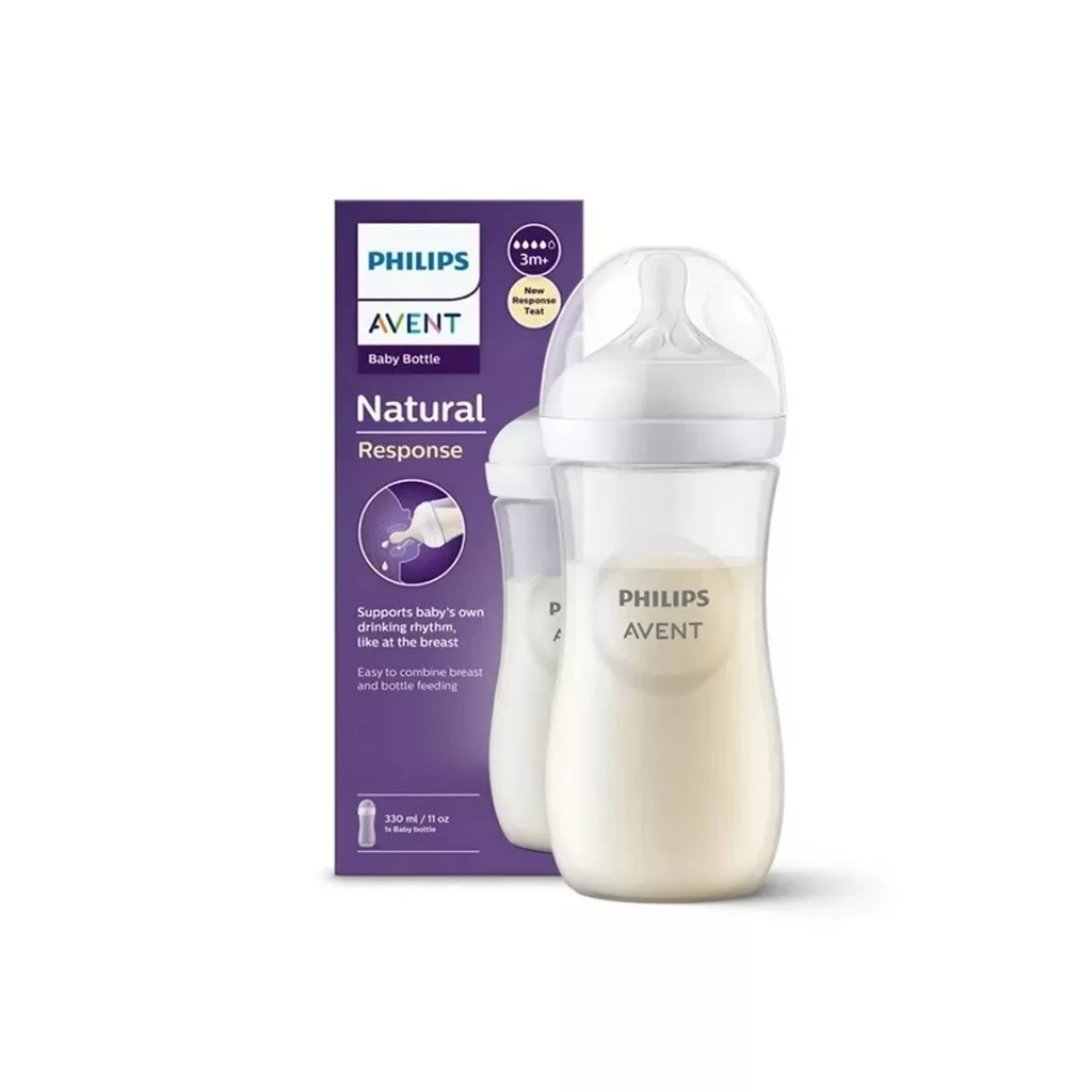 شیشه شیر اونت ریسپانس نچرال تکی جعبه ای 330 میل 3+ماه 4قطره Avent