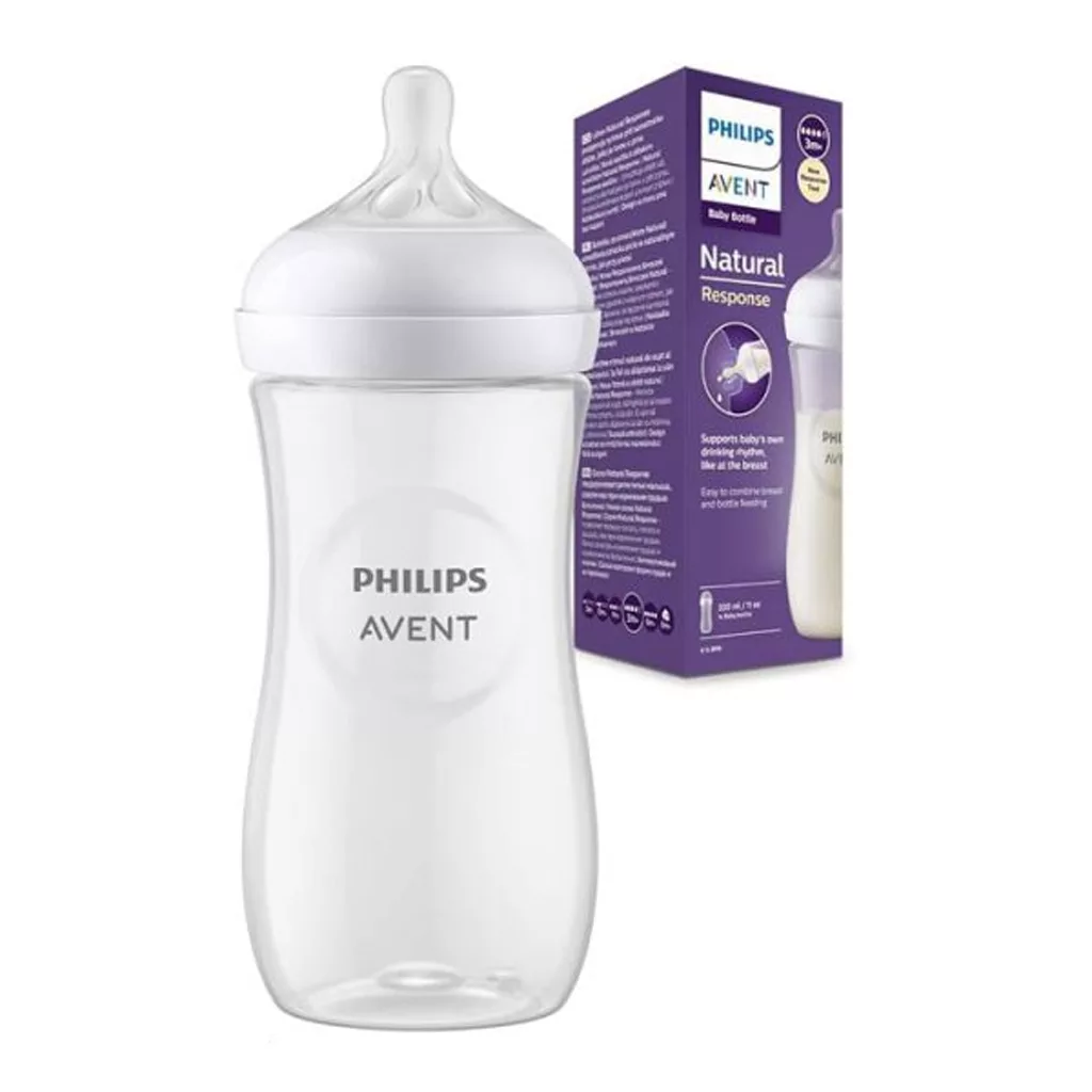 شیشه شیر اونت ریسپانس نچرال تکی جعبه ای 330 میل 3+ماه 4قطره Avent