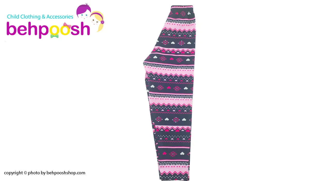 شلوار راحتی بچگانه طرح قلب 2 تا 8 سال سرمه ای-صورتی