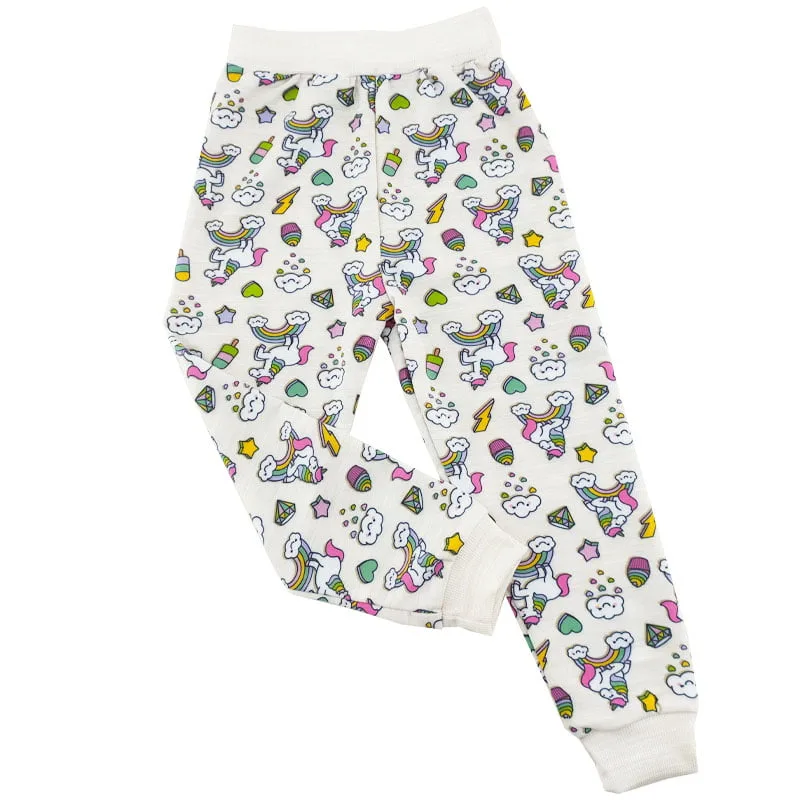 شلوار راحتی بچگانه طرح اسب شاخدار 2 تا 8 سال رنگ شیری