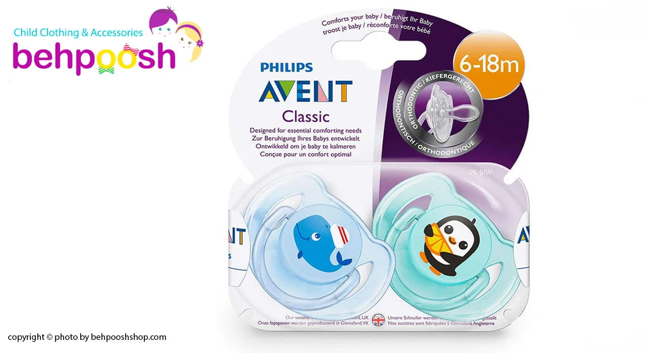 پستانک تکی طرح حیوانات 6-18 ماهگی کلاسیک Avent