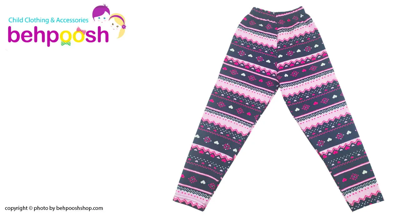 شلوار راحتی بچگانه طرح قلب 2 تا 8 سال سرمه ای-صورتی