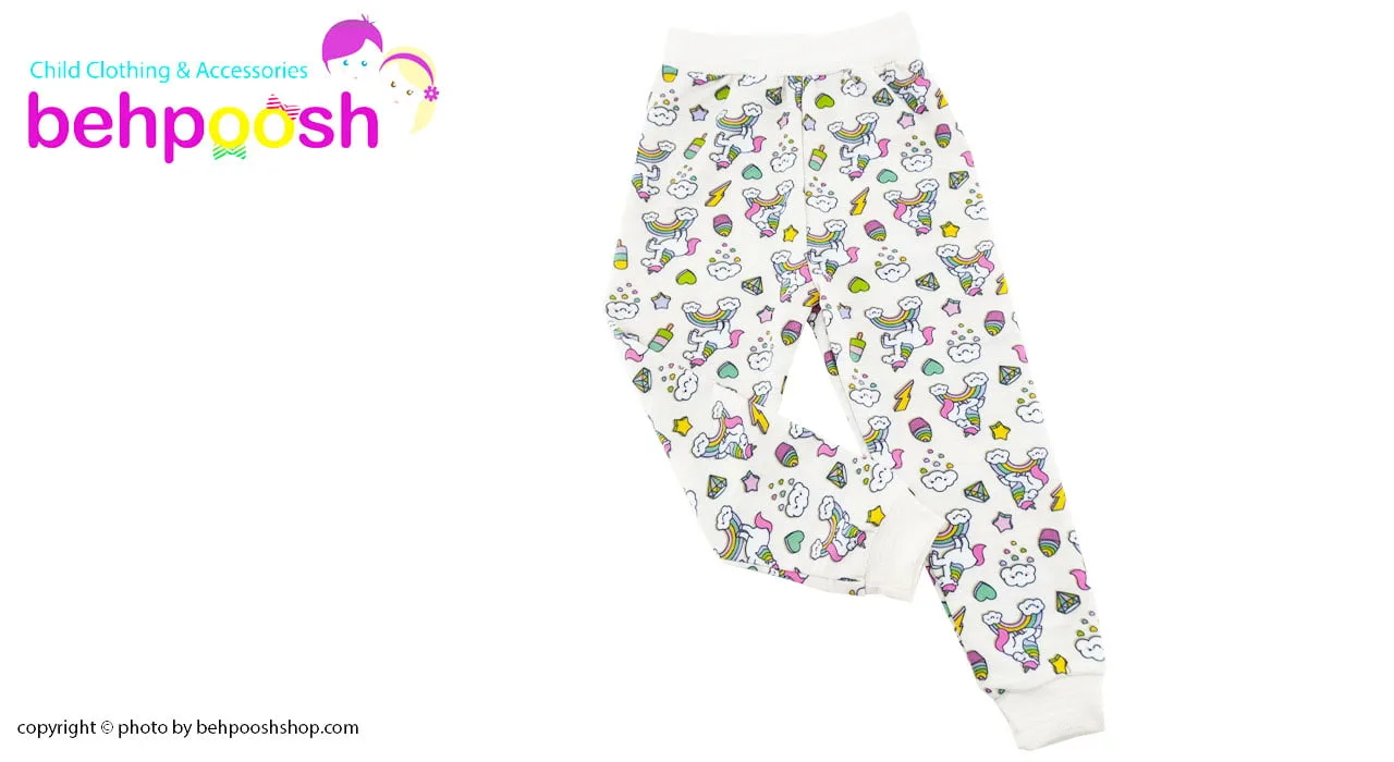 شلوار راحتی بچگانه طرح اسب شاخدار 2 تا 8 سال رنگ شیری