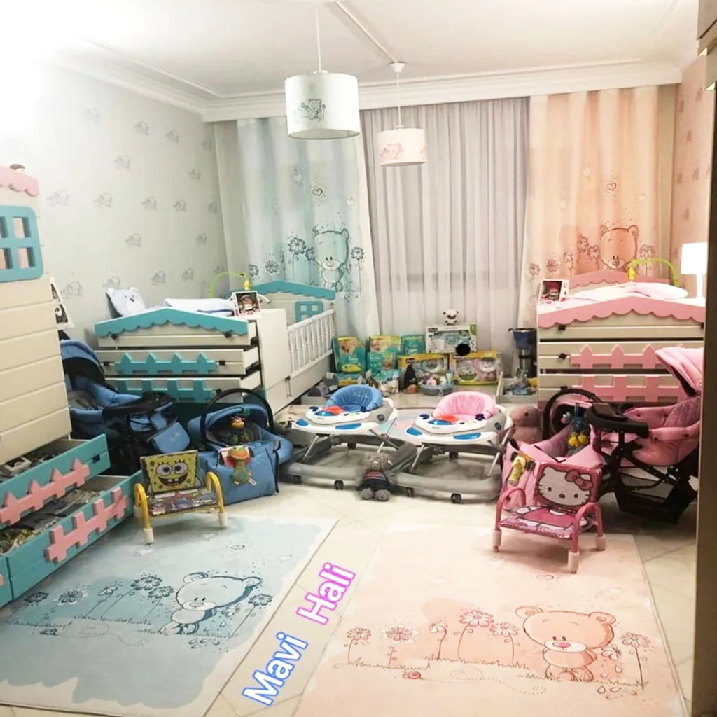 فرش اتاق کودک طرح خرس و گل ماوی كارپت Mavi Carpet