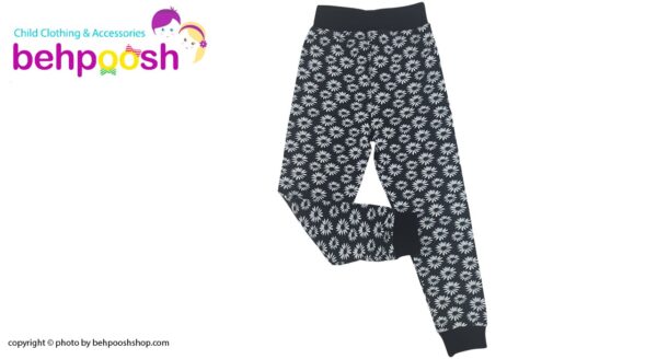 شلوار راحتی بچگانه گل گلی مشکی سفيد Mahdi