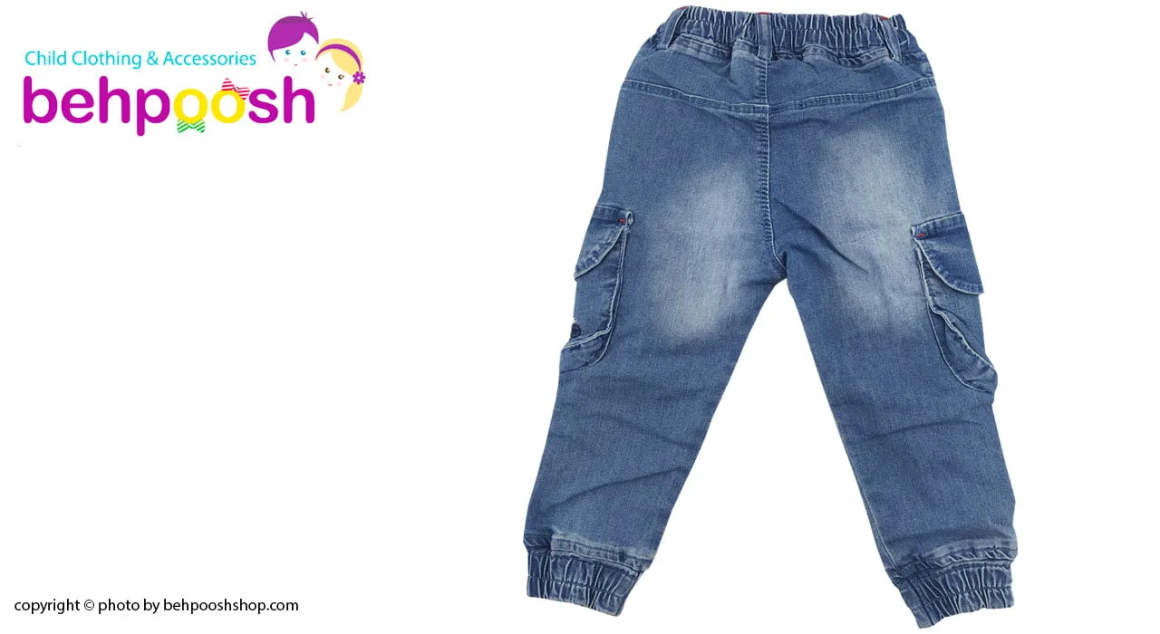 شلوار لی کمرکشی بچگانه رنگ آبی 1 تا 5 سال
