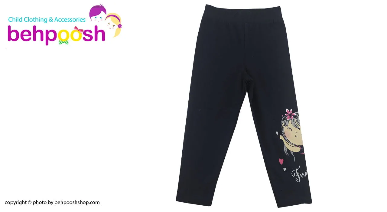 ست بلوز آستین بلند و شلوار دخترانه طرح دختر چتری صورتی