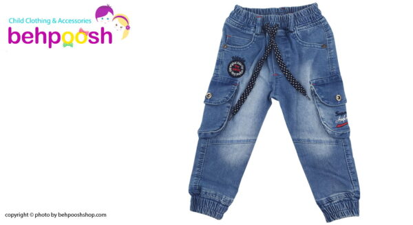 شلوار لی کمرکشی بچگانه رنگ آبی 1 تا 5 سال