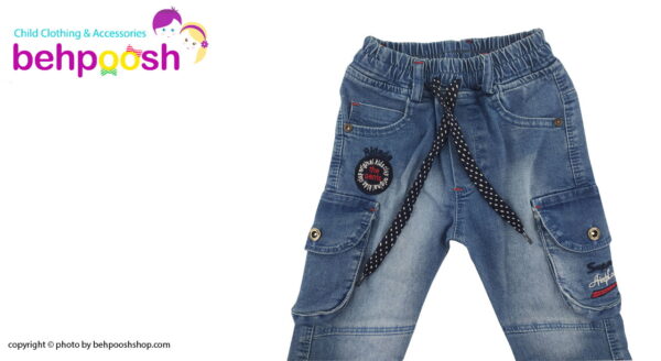 شلوار لی کمرکشی بچگانه رنگ آبی 1 تا 5 سال