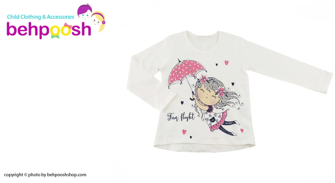 ست بلوز آستین بلند و شلوار دخترانه طرح دختر چتری صورتی