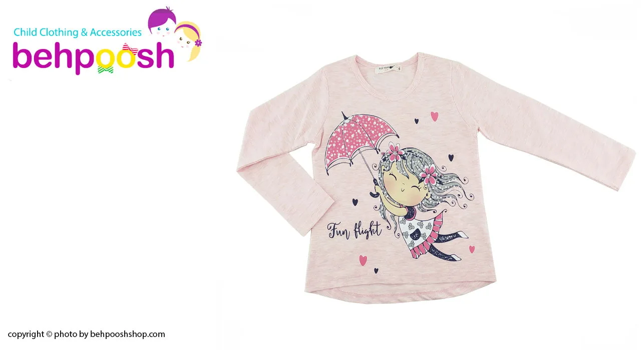 ست بلوز آستین بلند و شلوار دخترانه طرح دختر چتری صورتی