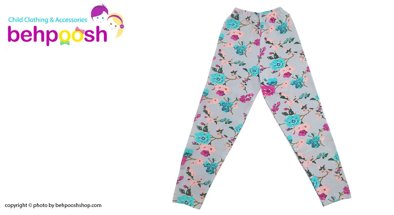 شلوار راحتی بچگانه طرح شکوفه طوسی 2 تا 8 سال