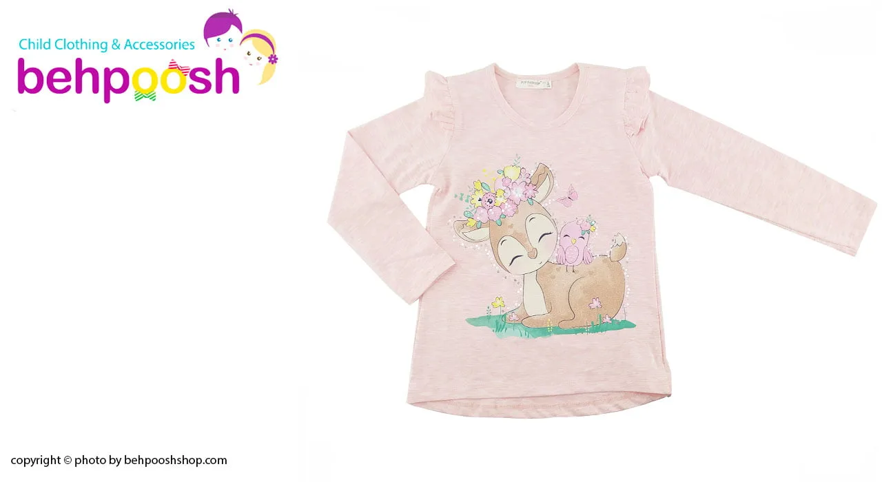 ست بلوز آستین بلند و شلوار دخترانه طرح آهو گلبهی