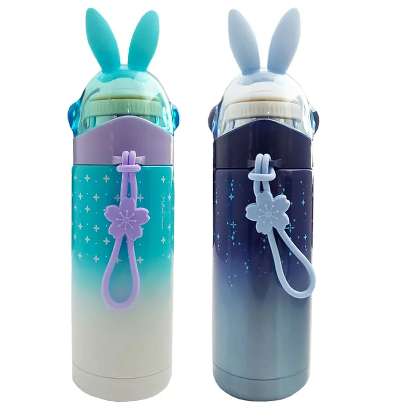فلاسک استیل کودک طرح خرگوش ستاره دار  درب شیشه ای