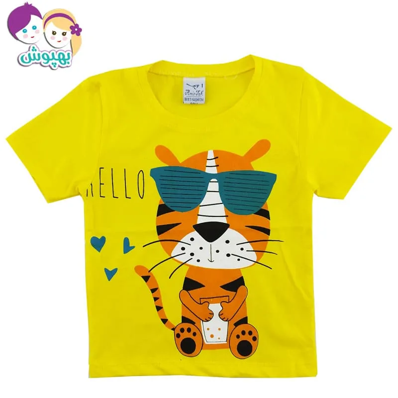 ست تیشرت شلوارک بچگانه طرح ببر عینکی Amirtak
