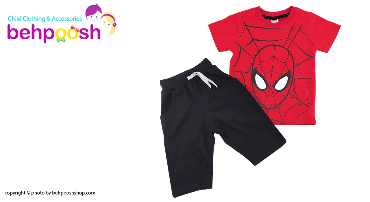 ست تیشرت شلوارک راحتی پسرانه طرح اسپایدرمن Anil