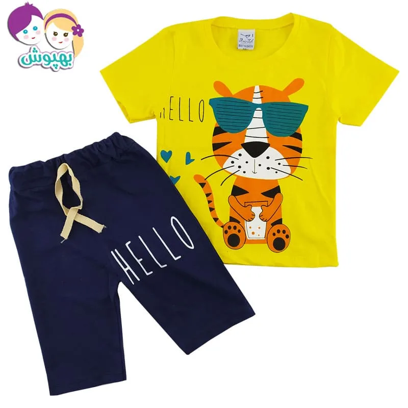 ست تیشرت شلوارک بچگانه طرح ببر عینکی Amirtak
