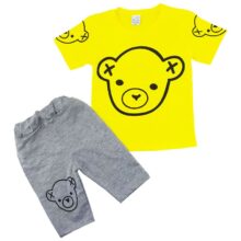 ست تیشرت شلوارک بچگانه رنگ زرد طرح خرس Amirtak