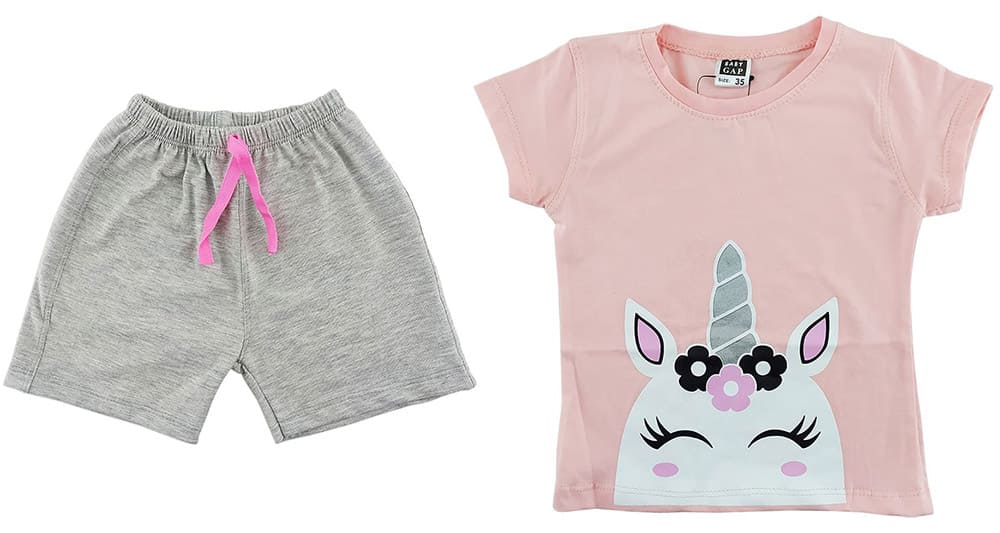 ست تیشرت شلوارک تابستانی دخترانه اسب تک شاخ Baby gap ست تیشرت شلوارک تابستانی دخترانه اسب تک شاخ Baby gap