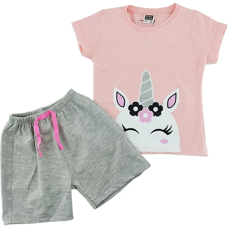 ست تیشرت شلوارک تابستانی دخترانه اسب تک شاخ Baby gap