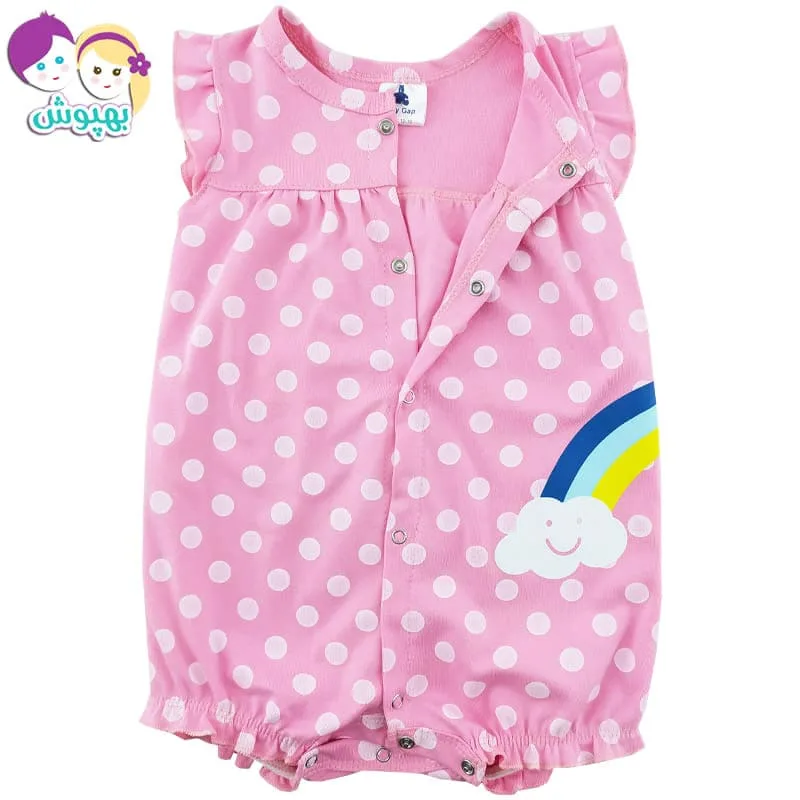 رامپر دخترانه طرح  رنگین کمان نخی آستین کوتاه  Baby gap